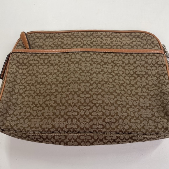 Authentic COACH Signature  Pouch Clutch Canvas/Leather Beige/Brown Large Unisex